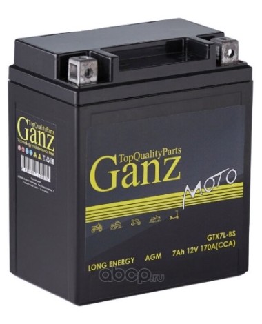 Аккумулятор GANZ AGM мото 7 A/ч обратная 114x71x131 CCA170 A GTX7l-BS [GN12071]