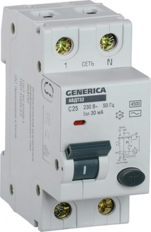 Автоматический выключатель дифференциального тока IEK GENERICA АВДТ 32 c25 [MAD25-5-025-C-30]