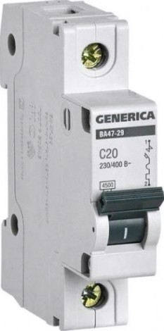 Автоматический выключатель IEK GENERICA ВА47-29 модульный 1п c 20А 4.5кА [MVA25-1-020-C]