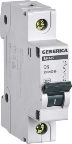 Автоматический выключатель IEK GENERICA ВА47-29 модульный 1п c 6А 4.5кА [MVA25-1-006-C]