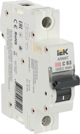 Автоматический выключатель IEK M06N ARMAT модульный 1п c 63А [AR-M06N-1-C063]