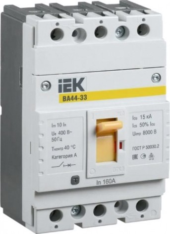 Автоматический выключатель IEK ВА44 33 3п 160А 15кА [SVA4410-3-0160]