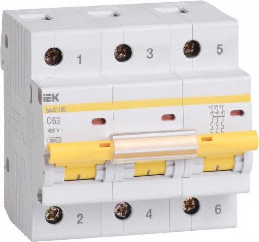 Автоматический выключатель IEK ВА47-100 3Р 63А 10кА С [MVA40-3-063-C]