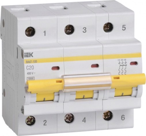 Автоматический выключатель IEK ВА47-100 модульный 3п c 20А 10кА [MVA40-3-020-C]