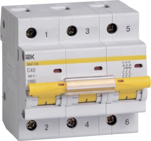 Автоматический выключатель IEK ВА47-100 модульный 3п c 40А 10кА [MVA40-3-040-C]