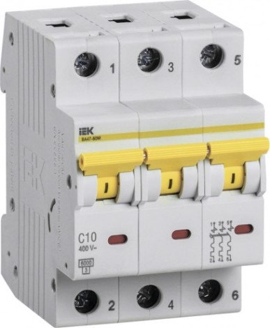 Автоматический выключатель IEK ВА47-60M модульный 3п c 10А 6кА [MVA31-3-010-C]