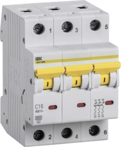 Автоматический выключатель IEK ВА47-60M модульный 3п c 16А 6кА [MVA31-3-016-C]