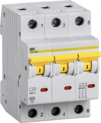 Автоматический выключатель IEK ВА47-60M модульный 3п c 50А 6кА [MVA31-3-050-C]
