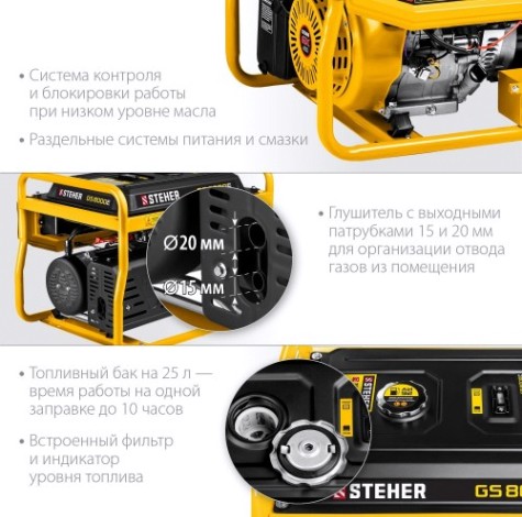 Генератор бензиновый Steher GS-8000Е
