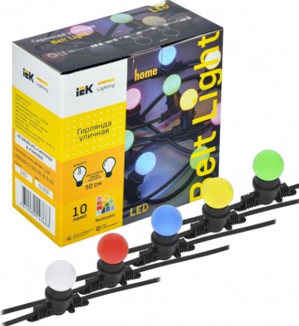 Гирлянда IEK LIGHTING белт-лайт 5м, 10 цветных ламп IP65 [LGDU601-3-010-05-B-S-65]
