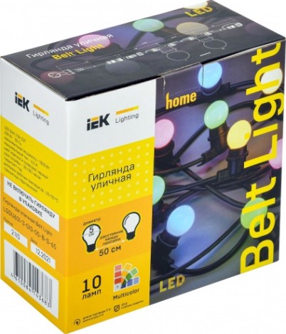 Гирлянда IEK LIGHTING белт-лайт 5м, 10 цветных ламп IP65 [LGDU601-3-010-05-B-S-65]
