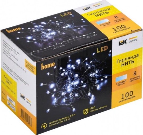 Гирлянда IEK LIGHTING нить 10м, 100 светод. белый свет IP20, контрол/8 сцен [LGDB110-2-100-10-G-S-20]