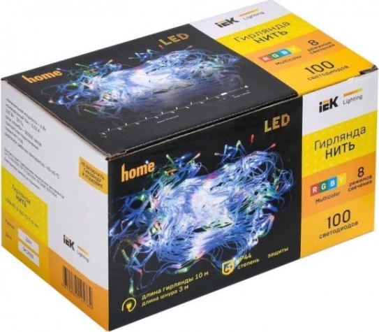 Гирлянда IEK LIGHTING нить 10м, 100 светод. GRB свет IP44, контроллер 8 сцен [LGDU111-3-100-10-T-S-44]