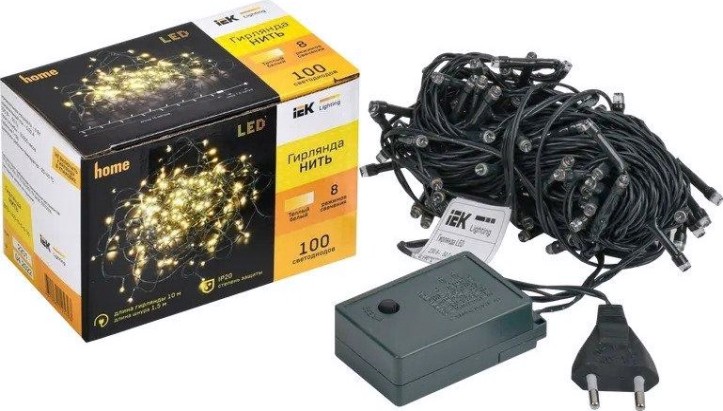 Гирлянда IEK LIGHTING нить 10м 100 светод. теплый белый свет IP20, контр/ 8 сцен [LGDB110-1-100-10-G-S-20]