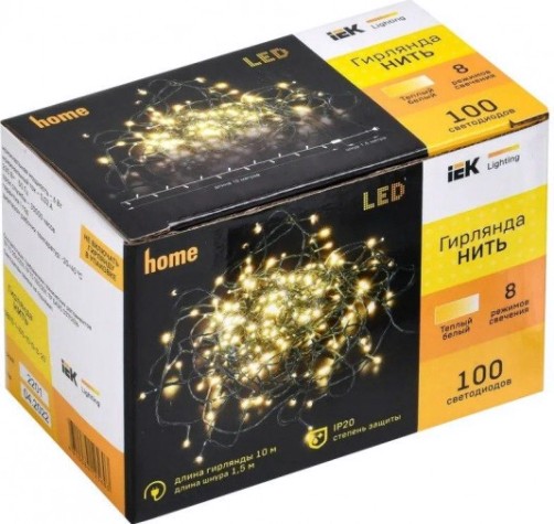 Гирлянда IEK LIGHTING нить 10м 100 светод. теплый белый свет IP20, контр/ 8 сцен [LGDB110-1-100-10-G-S-20]