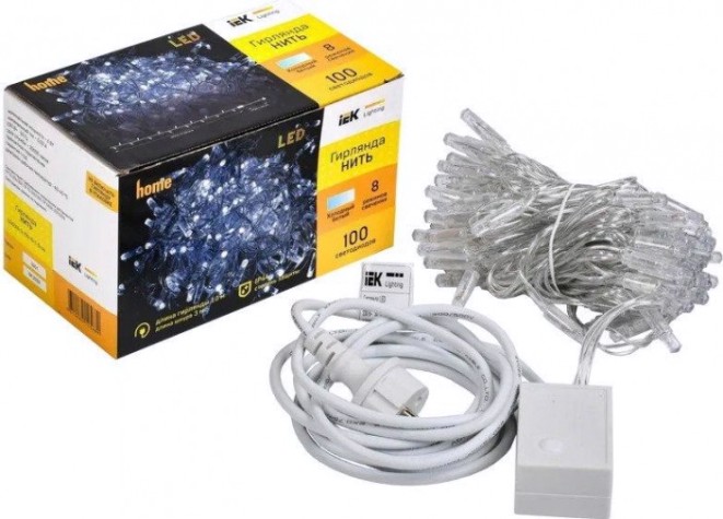 Гирлянда IEK LIGHTING нить 10м 100 светодиод. белый свет IP44, контрол/8 сцен [LGDU111-2-100-10-T-S-44]