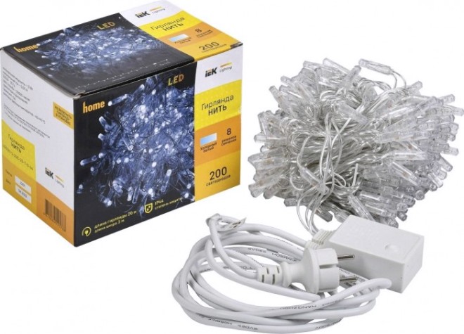 Гирлянда IEK LIGHTING нить 20м 200 светод. белый свет IP44, контроллер 8 сцен [LGDU111-2-200-20-T-S-44]