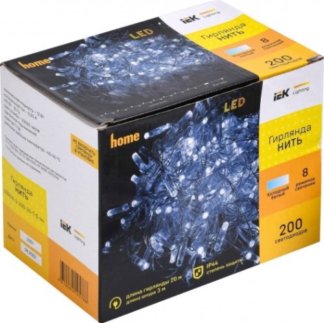 Гирлянда IEK LIGHTING нить 20м 200 светод. белый свет IP44, контроллер 8 сцен [LGDU111-2-200-20-T-S-44]