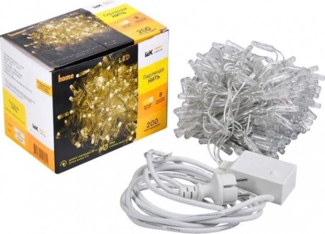 Гирлянда IEK LIGHTING нить 20м 200 светодио. теплый белый свет IP44, контр/8 сцен [LGDU111-1-200-20-T-S-44]