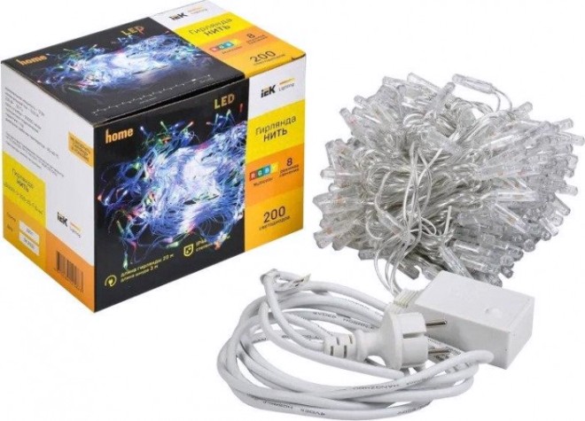 Гирлянда IEK LIGHTING нить 20м 200 светодиодов RGB свет IP44 контрол. 8 сцен [LGDU111-3-200-20-T-S-44]
