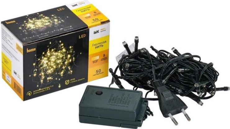Гирлянда IEK LIGHTING нить 5м 50 светодио. тепл. белый свет IP20, контрол/8 сцен [LGDB110-1-050-05-G-S-20]