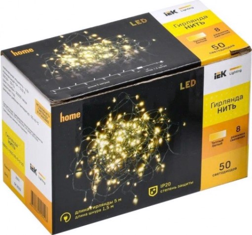 Гирлянда IEK LIGHTING нить 5м 50 светодио. тепл. белый свет IP20, контрол/8 сцен [LGDB110-1-050-05-G-S-20]