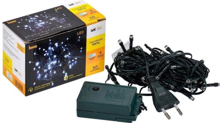 Гирлянда IEK LIGHTING нить 5м 50 светодиод. белый свет IP20, контроллер 8 сцен [LGDB110-2-050-05-G-S-20]