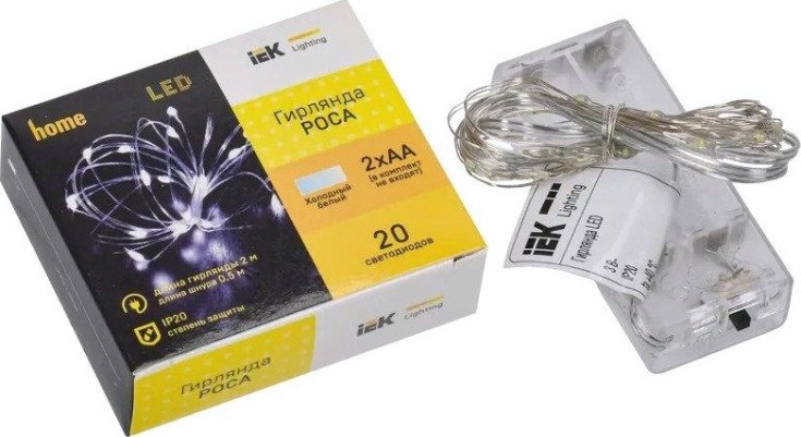Гирлянда IEK LIGHTING роса 2м 20 светодиодов белый свет IP20 2AA [LGDB500-2-020-02-T-B-20]