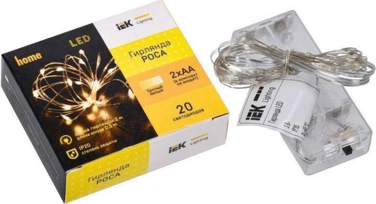 Гирлянда IEK LIGHTING роса 2м, 20 светодиодов теплый белый свет IP20 2AA [LGDB500-1-020-02-T-B-20]
