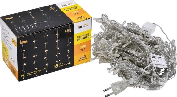 Гирлянда IEK LIGHTING занавес 2х2м 240 светодиодов, теплый белый свет IP44 [LGDU201-1-240-L2-T-S-44]