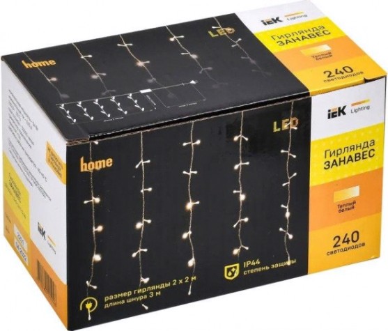 Гирлянда IEK LIGHTING занавес 2х2м 240 светодиодов, теплый белый свет IP44 [LGDU201-1-240-L2-T-S-44]