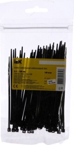 Хомут пластиковый IEK 2.5х100 нейлон черн. (уп. 100шт) [UHH32-D025-100-100]