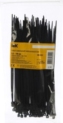 Хомут пластиковый IEK 2.5х150 нейлон кабельный черн. (уп. 100шт) [UHH32-D025-150-100]