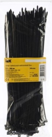 Хомут пластиковый IEK 2.5х200 нейлон кабельный черн. (уп. 100шт) [UHH32-D025-200-100]
