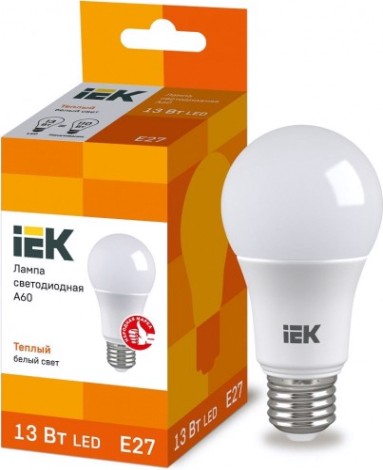 Лампа светодиодная IEK A60 13Вт 3000К Е27 Шар [LLE-A60-13-230-30-E27]