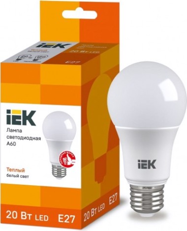 Лампа светодиодная IEK A60 20Вт 3000К Е27 Шар [LLE-A60-20-230-30-E27]