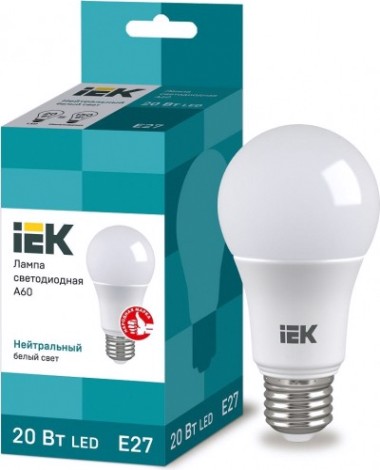 Лампа светодиодная IEK A60 20Вт 4000К Е27 Шар [LLE-A60-20-230-40-E27]