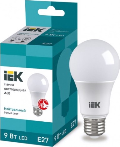 Лампа светодиодная IEK A60 9Вт 4000К Е27 Шар [LLE-A60-9-230-40-E27]