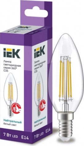 Лампа светодиодная IEK C35 филаментная 360° 7вт свеча 4000к Е14 [LLF-C35-7-230-40-E14-CL]