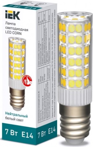 Лампа светодиодная IEK Corn 7Вт капсульная 4000к e14 керамика [LLE-CORN-7-230-40-E14]