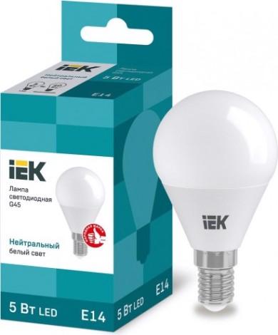 Лампа светодиодная IEK G45 5Вт 4000К Е14 Шар [LLE-G45-5-230-40-E14]