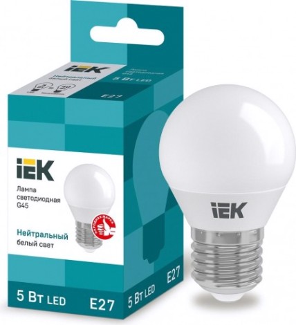Лампа светодиодная IEK G45 5Вт 4000К Е27 Шар [LLE-G45-5-230-40-E27]