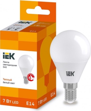 Лампа светодиодная IEK G45 7Вт 3000К Е14 Шар [LLE-G45-7-230-30-E14]