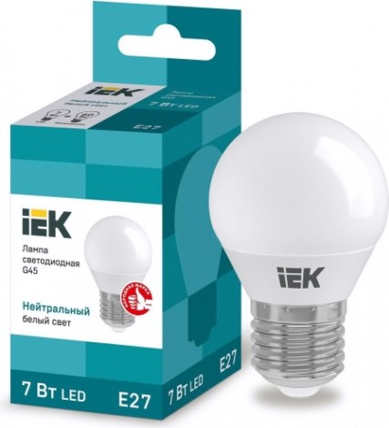 Лампа светодиодная IEK G45 7Вт 4000К Е27 Шар [LLE-G45-7-230-40-E27]