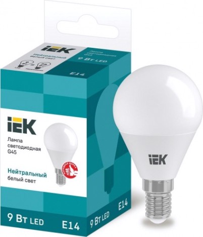 Лампа светодиодная IEK G45 9Вт 4000К Е14 Шар [LLE-G45-9-230-40-E14]