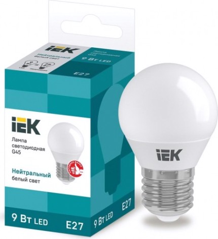 Лампа светодиодная IEK G45 9Вт 4000К Е27 Шар [LLE-G45-9-230-40-E27]