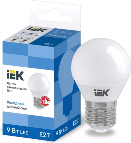 Лампа светодиодная IEK G45 9Вт 6500К Е27 Шар [LLE-G45-9-230-65-E27]