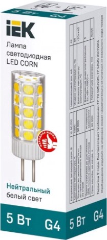Лампа светодиодная IEK капсула 5Вт 12В 4000К [LLE-CORN-5-012-40-G4]