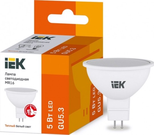 Лампа светодиодная IEK MR16 5Вт 3000К GU5.3 Софит [LLE-MR16-5-230-30-GU5]