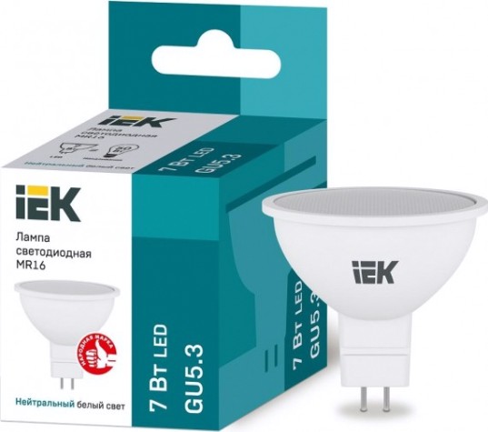 Лампа светодиодная IEK MR16 7Вт 4000К GU5.3 Софит [LLE-MR16-7-230-40-GU5]